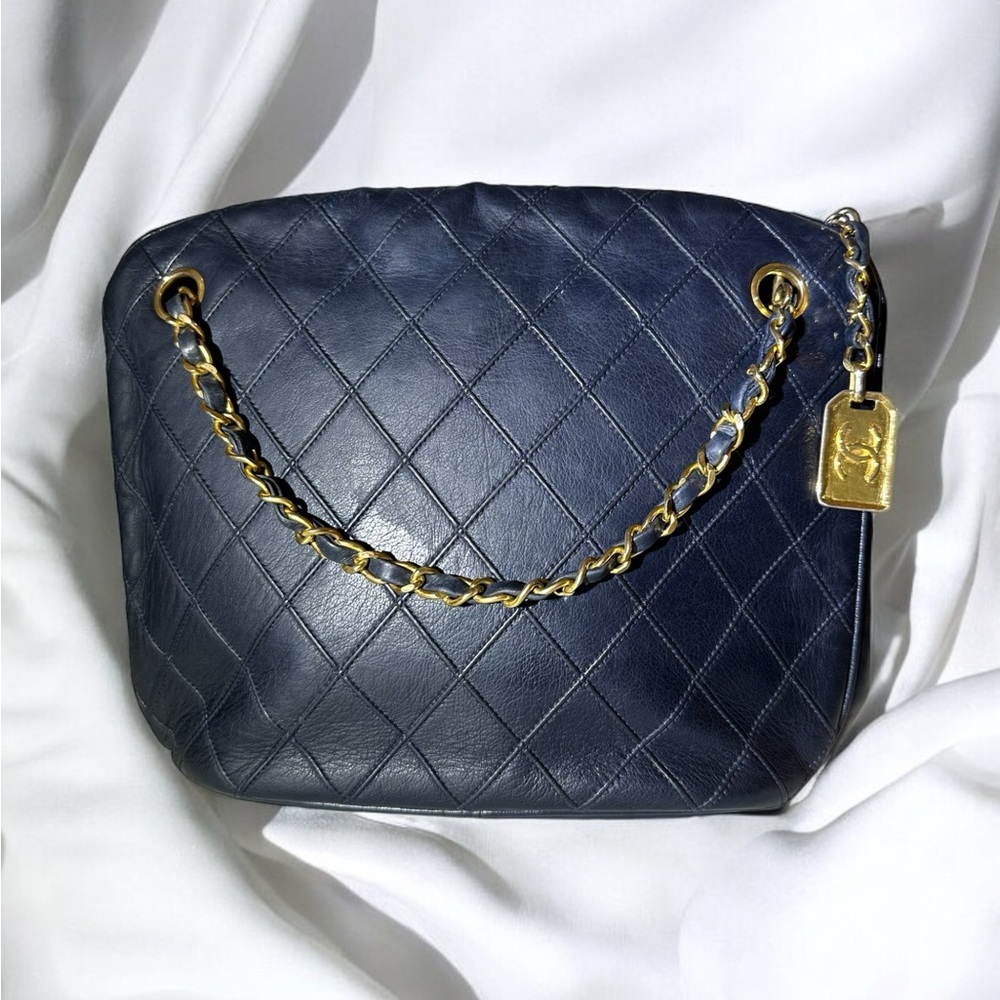 Vintage Chanel Quilted Navy Shoulder Bag